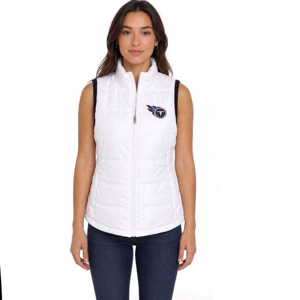Tennessee Titans Womens Vest Size Medium White Zip Front Puffer Jacket GIII New